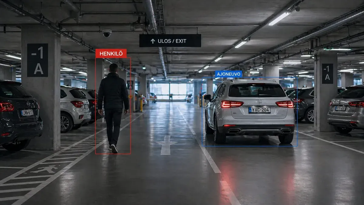 Parkkihallin henkilötunnistus AI-kameravalvonnalla – automaattinen havaitseminen